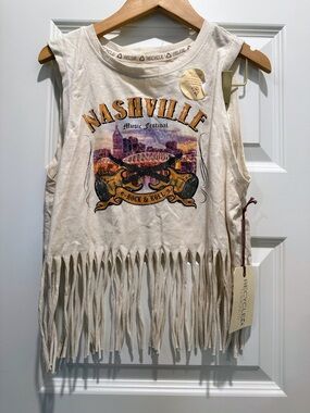Nashville Fringe Graphic Tank Top - Cream